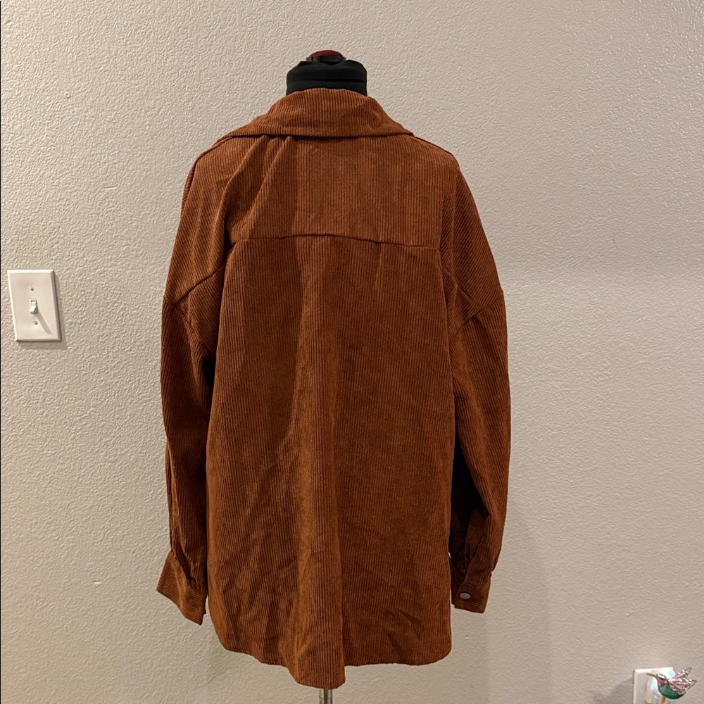 Oversized Corduroy Button-Up Shacket in Rust Brown - Picture 4 of 6